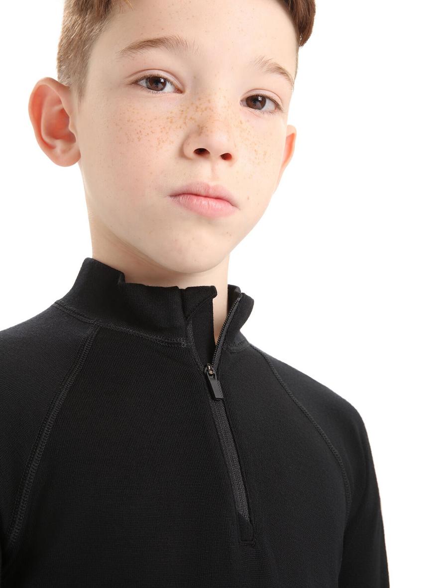 Kids' Icebreaker Merino 260 Tech Half Zip Thermal Top Long Sleeve Black | CA 1006BEXC